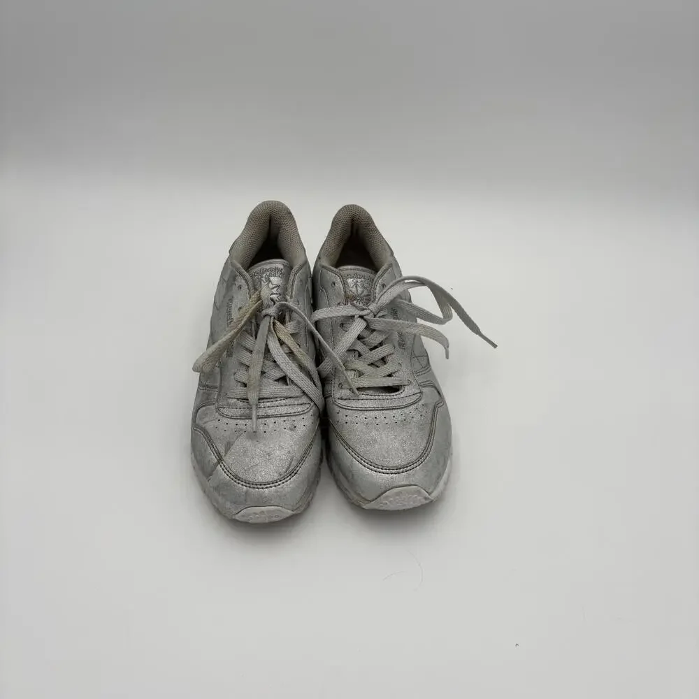 Reebok Shoes Womens 7.5 Classic Casual Sneakers Silver Leather Lace Up BD5757